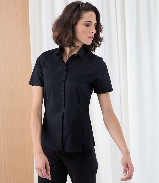 Henbury Ladies Short Sleeve Stretch Poplin Shirt