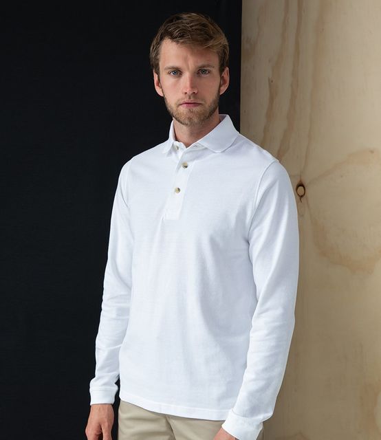 Henbury Long Sleeve Cotton Piqué Polo Shirt