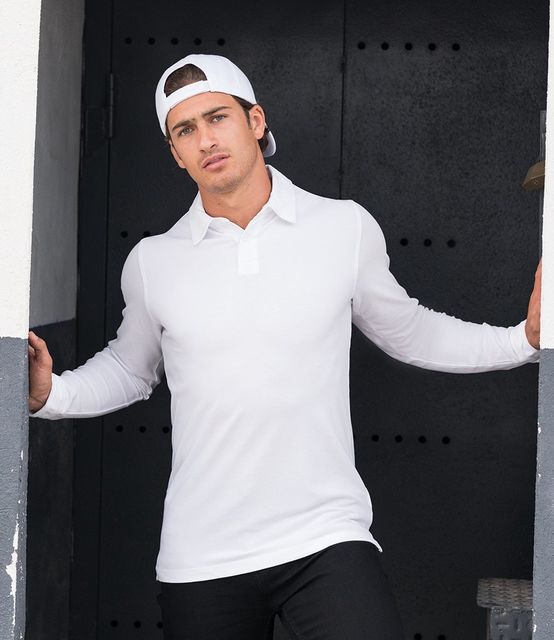 SF Men Long Sleeve Stretch Polo Shirt