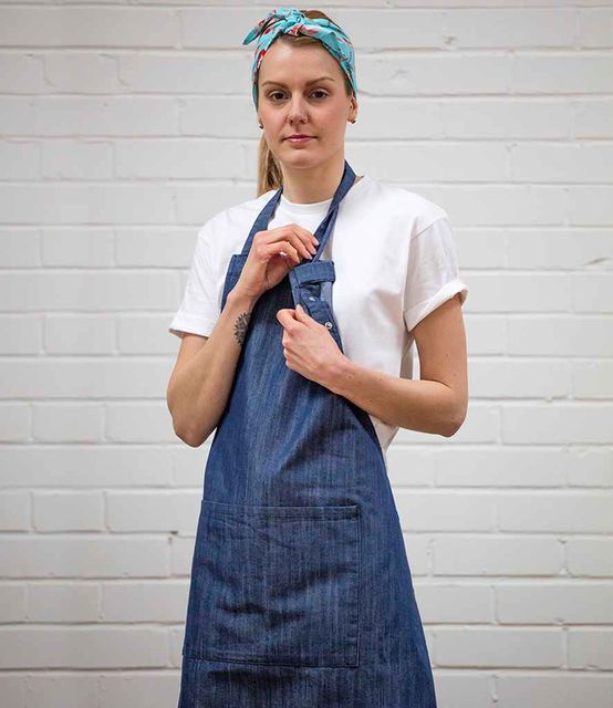 Dennys Cross Dyed Denim Bib Apron with Pocket