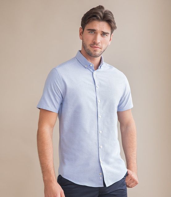 Henbury Modern Short Sleeve Slim Fit Oxford Shirt