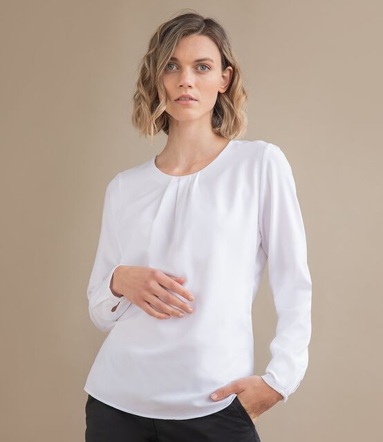 Henbury Ladies Pleat Front Long Sleeve Blouse
