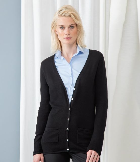 Henbury Ladies Cotton Acrylic V Neck Cardigan