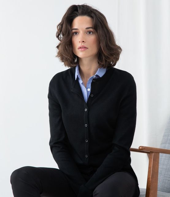 Henbury Ladies Cashmere Touch Acrylic Crew Neck Cardigan