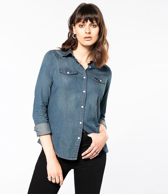 Kariban Ladies Long Sleeve Denim Shirt