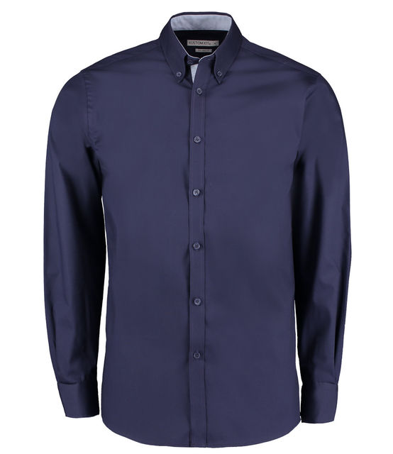 Kustom Kit Premium Long Sleeve Contrast Tailored Oxford Shirt