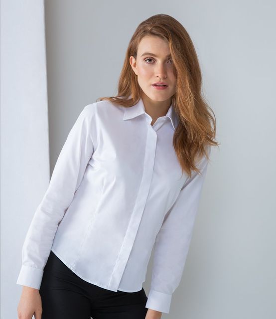 Henbury Ladies Long Sleeve Pinpoint Oxford Shirt