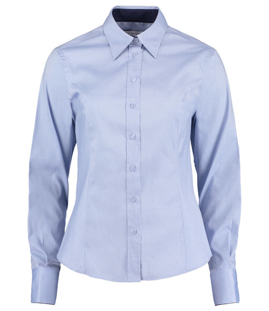 Kustom Kit Ladies Premium Long Sleeve Contrast Tailored Oxford Shirt