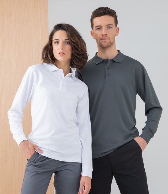 Henbury Unisex Long Sleeve Coolplus® Piqué Polo Shirt