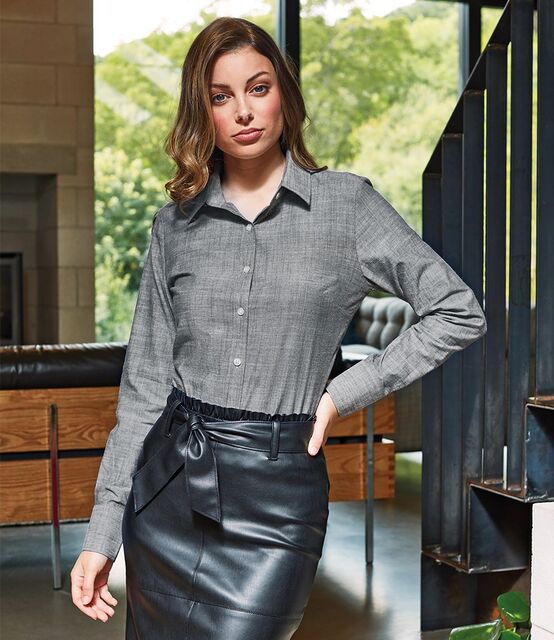 Premier Ladies Long Sleeve Chambray Shirt