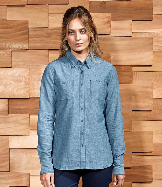 Premier Ladies Organic Fairtrade Certified Long Sleeve Chambray Shirt
