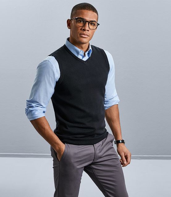 Russell Collection Sleeveless Cotton Acrylic V Neck Sweater