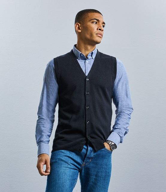 Russell Sleeveless Cotton Acrylic V Neck Cardigan