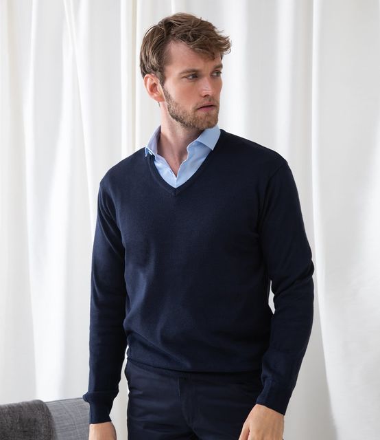 Henbury Lightweight Cotton Acrylic V Neck Sweater