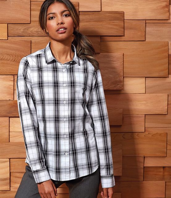 Premier Ladies Ginmill Check Long Sleeve Shirt