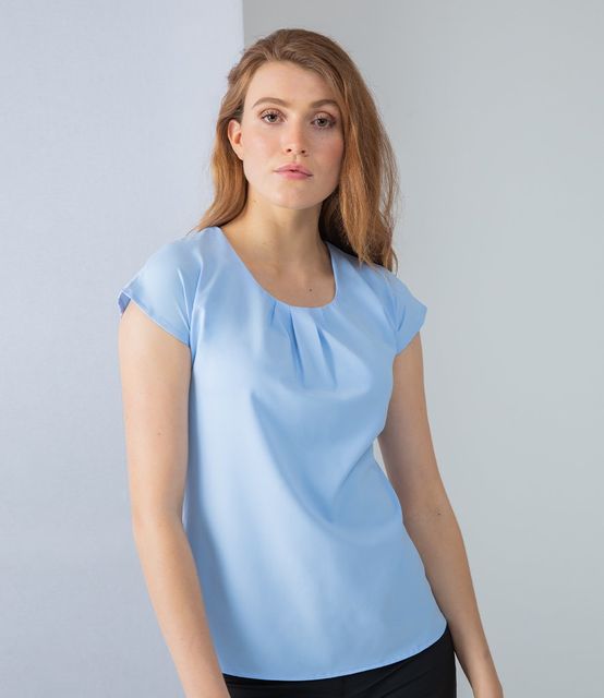 Henbury Ladies Pleat Front Short Sleeve Blouse