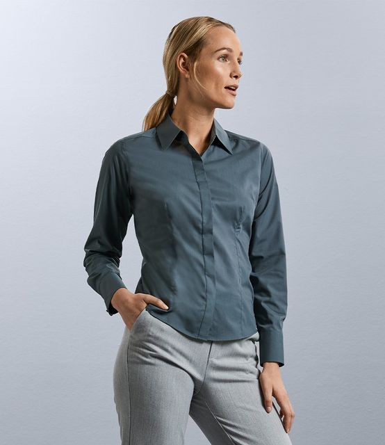 Russell Collection Ladies Long Sleeve Fitted Poplin Shirt