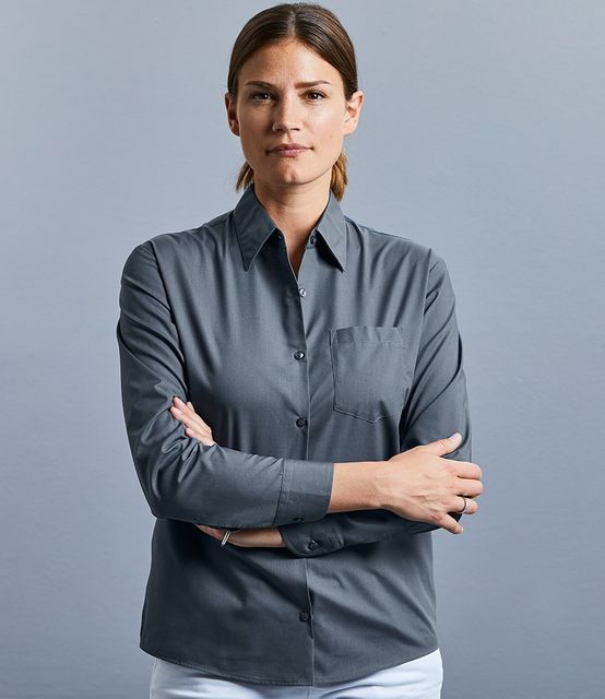 Russell Collection Ladies Long Sleeve Easy Care Poplin Shirt