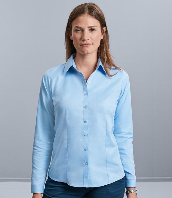 Russell Collection Ladies Long Sleeve Herringbone Shirt