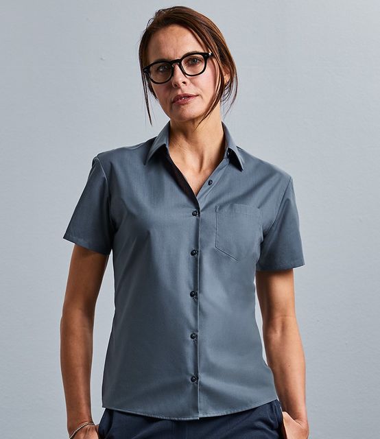 Russell Collection Ladies Short Sleeve Easy Care Poplin Shirt